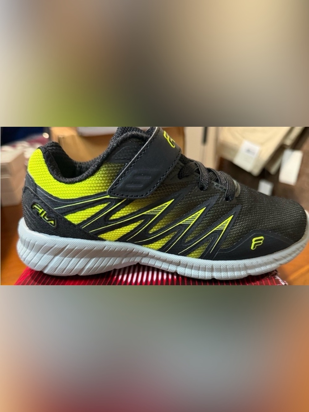 Fila Kids Black and Neon Yellow Athletic Sneakers